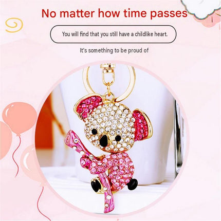 Blue Rhinestone Koala Keychain - Eco Friendly Zinc Alloy Metal Key Ring with Lobster Clasp - Cute Car Key Fob and Bag Charm Accessory for Women Girls Gift