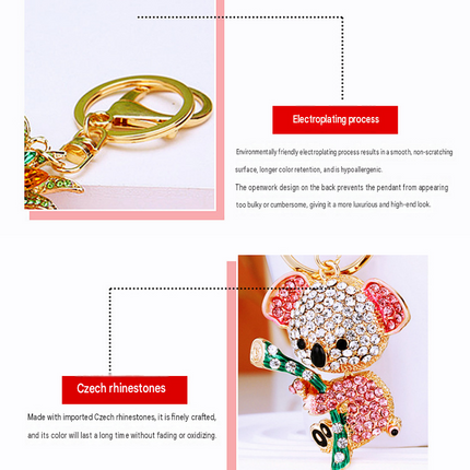 Purple Rhinestone Koala Keychain - Eco Friendly Zinc Alloy Metal Key Ring with Lobster Clasp - Cute Car Key Fob and Bag Charm Accessory for Women Girls Gift