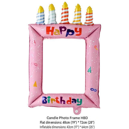5-pack Pink Happy Birthday Foil Balloon Photo Frame - Inflatable Party Decoration with Candle Design for Kids and Adults Celebration