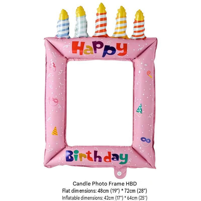 5-pack Pink Happy Birthday Foil Balloon Photo Frame - Inflatable Party Decoration with Candle Design for Kids and Adults Celebration