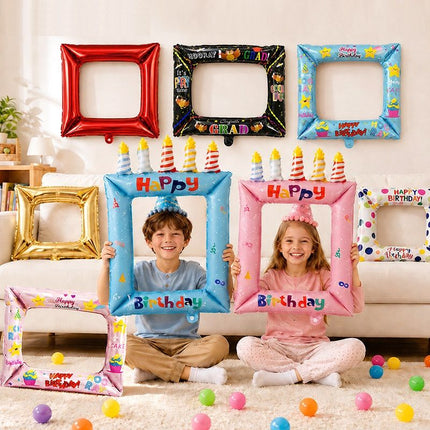 5-pack Pink Happy Birthday Foil Balloon Photo Frame - Inflatable Party Decoration with Candle Design for Kids and Adults Celebration