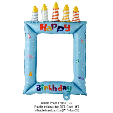5-pack Blue Happy Birthday Foil Balloon Photo Frame - Inflatable Party Decoration with Candle Design for Kids and Adults Celebration