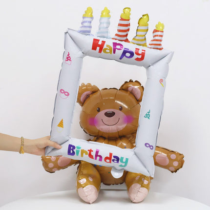 5-pack Blue Happy Birthday Foil Balloon Photo Frame - Inflatable Party Decoration with Candle Design for Kids and Adults Celebration