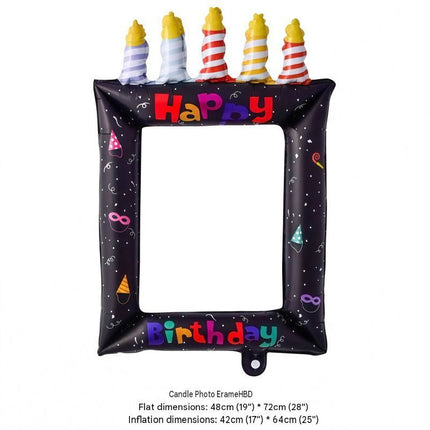 5-pack Black Happy Birthday Foil Balloon Photo Frame - Inflatable Party Decoration with Candle Design for Kids and Adults Celebration