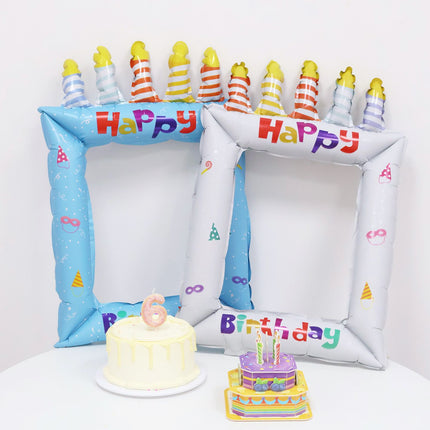 5-pack Black Happy Birthday Foil Balloon Photo Frame - Inflatable Party Decoration with Candle Design for Kids and Adults Celebration
