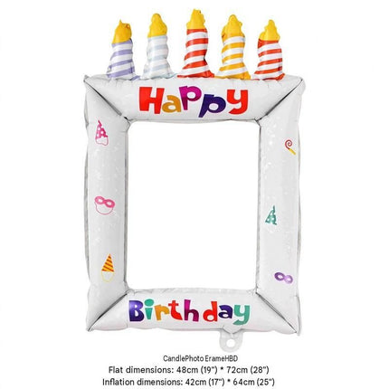 5-pack White Happy Birthday Foil Balloon Photo Frame - Inflatable Party Decoration with Candle Design for Kids and Adults Celebration