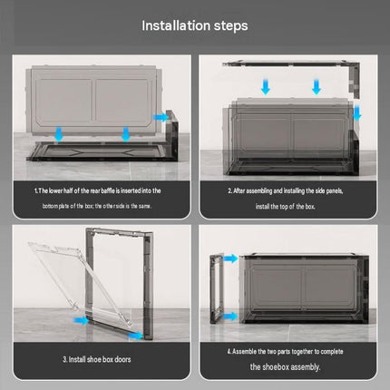 2 transparent black ones Stackable Magnetic Shoe Storage Box - Transparent PS Plastic - Front Opening Door, Dustproof Display, Space Saving Modular Design for Sneakers and Home Organisation