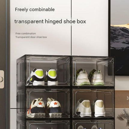 4 transparent white ones Stackable Magnetic Shoe Storage Box - Transparent PS Plastic - Front Opening Door, Dustproof Display, Space Saving Modular Design for Sneakers and Home Organisation