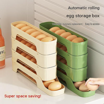 3-Tier Yellow Rolling Egg Storage Box -  Grade PP Plastic - Automatic Dispensing, Space Saving Fridge Organizer, Detachable Design for Kitchen and Refrigerator Door