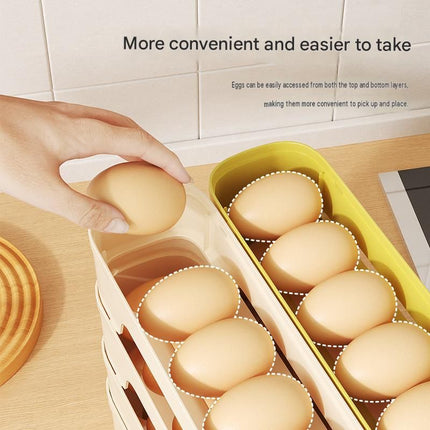3-Tier Yellow Rolling Egg Storage Box -  Grade PP Plastic - Automatic Dispensing, Space Saving Fridge Organizer, Detachable Design for Kitchen and Refrigerator Door