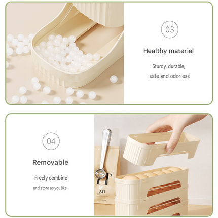 4-Tier Yellow Rolling Egg Storage Box -  Grade PP Plastic - Automatic Dispensing, Space Saving Fridge Organizer, Detachable Design for Kitchen and Refrigerator Door