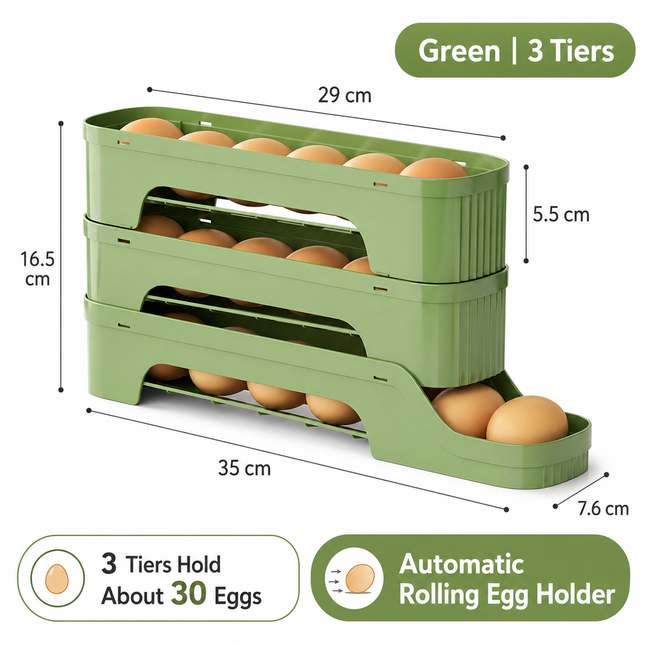 3-Tier Green Rolling Egg Storage Box - Grade PP Plastic