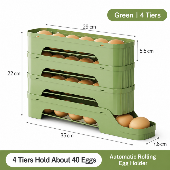 4-Tier Green Rolling Egg Storage Box - Grade PP Plastic