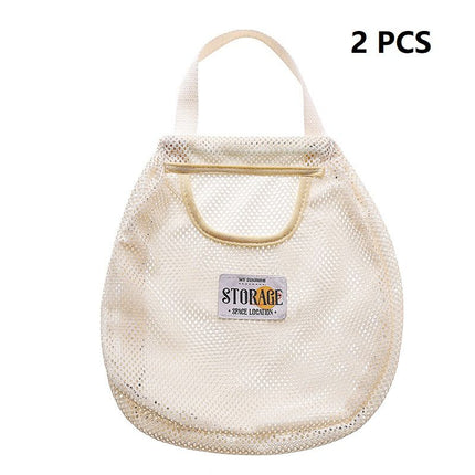 2 pcs Beige Hanging Mesh Storage Bag - Breathable Canvas Organizer for Socks and Underwear - Space Saving Wall Mount Design, Washable and Durable for Wardrobe, Dorm, and Bathroom