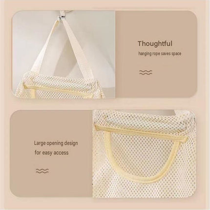 2 pcs Beige Hanging Mesh Storage Bag - Breathable Canvas Organizer for Socks and Underwear - Space Saving Wall Mount Design, Washable and Durable for Wardrobe, Dorm, and Bathroom