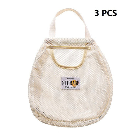3 pcs Beige Hanging Mesh Storage Bag - Breathable Canvas Organizer for Socks and Underwear - Space Saving Wall Mount Design, Washable and Durable for Wardrobe, Dorm, and Bathroom