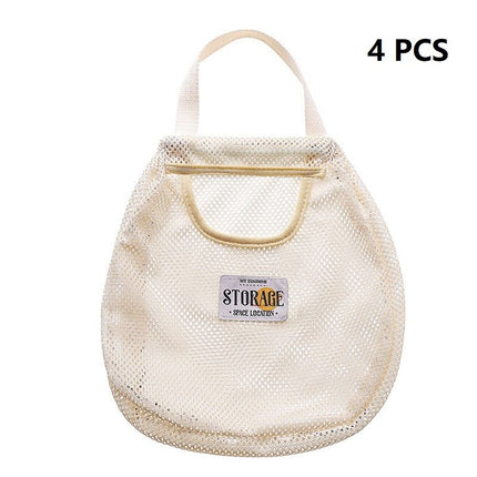 4 pcs Beige Hanging Mesh Storage Bag - Breathable Canvas Organizer for Socks and Underwear - Space Saving Wall Mount Design, Washable and Durable for Wardrobe, Dorm, and Bathroom
