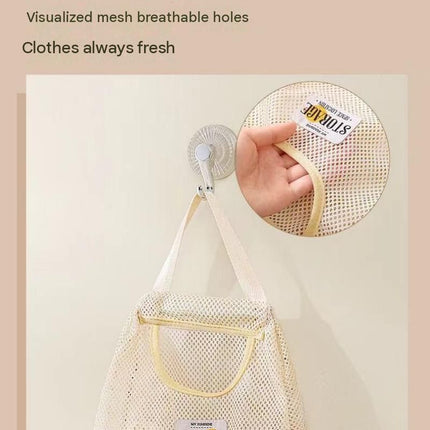 4 pcs Beige Hanging Mesh Storage Bag - Breathable Canvas Organizer for Socks and Underwear - Space Saving Wall Mount Design, Washable and Durable for Wardrobe, Dorm, and Bathroom