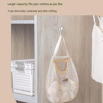 4 pcs Beige Hanging Mesh Storage Bag - Breathable Canvas Organizer for Socks and Underwear - Space Saving Wall Mount Design, Washable and Durable for Wardrobe, Dorm, and Bathroom