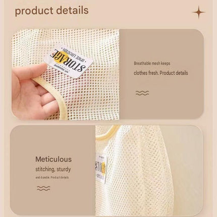 4 pcs Beige Hanging Mesh Storage Bag - Breathable Canvas Organizer for Socks and Underwear - Space Saving Wall Mount Design, Washable and Durable for Wardrobe, Dorm, and Bathroom