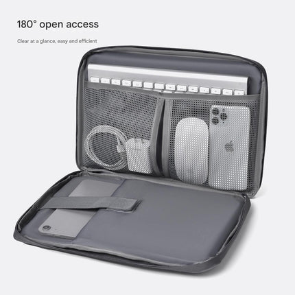 Black 180 Degree Open Laptop Sleeve - Water Resistant Oxford Fabric - Shock Absorbing Padded Protection, Multi Compartment Organizer for 13.3 Inch MacBook and Huawei Laptops