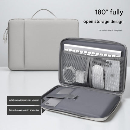 Dark gray 180 Degree Open Laptop Sleeve - Water Resistant Oxford Fabric - Shock Absorbing Padded Protection, Multi Compartment Organizer for 13.3 Inch MacBook and Huawei Laptops