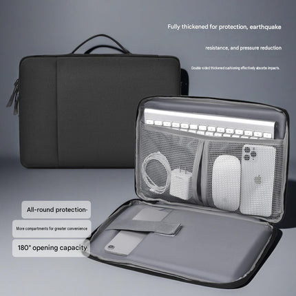 Dark gray 180 Degree Open Laptop Sleeve - Water Resistant Oxford Fabric - Shock Absorbing Padded Protection, Multi Compartment Organizer for 13.3 Inch MacBook and Huawei Laptops