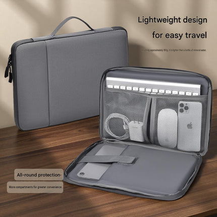 Dark gray 180 Degree Open Laptop Sleeve - Water Resistant Oxford Fabric - Shock Absorbing Padded Protection, Multi Compartment Organizer for 13.3 Inch MacBook and Huawei Laptops