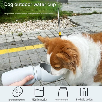 Grey Portable Dog Water Bottle 550ml - Grade Silicone, Collapsible Leak Proof Design with Wrist Strap for Walking and Travel