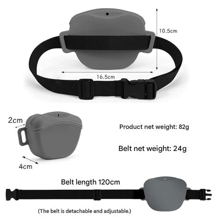 Grey Silicone Dog Training Treat Pouch - Magnetic Closure, Adjustable Waist Belt, Portable Pet Snack Bag for Walking and Obedience Training