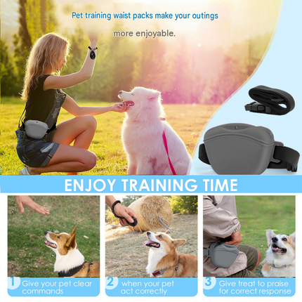 Pink Silicone Dog Training Treat Pouch - Magnetic Closure, Adjustable Waist Belt, Portable Pet Snack Bag for Walking and Obedience Training