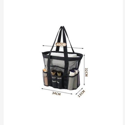Black small size Large Capacity Mesh Beach Tote Bag - Breathable PET  with Multi-Pocket Storage, Quick-Dry Design for Travel, Gym, and Poolside Use