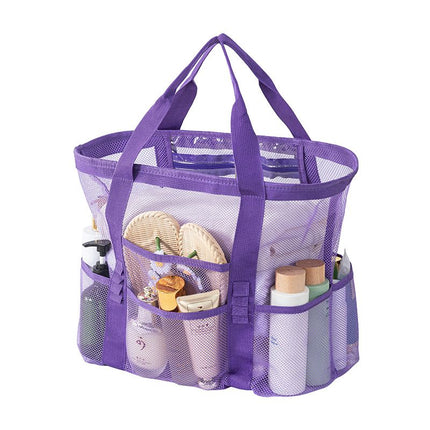Purple large size Large Capacity Mesh Beach Tote Bag - Breathable PET  with Multi-Pocket Storage, Quick-Dry Design for Travel, Gym, and Poolside Use