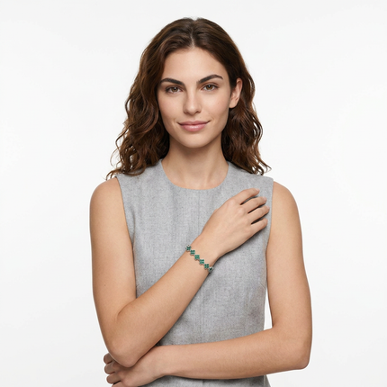 Silver and Green Four-Leaf Clover Zircon Bracelet - Gold-Tone Alloy Lucky Charm Wristband with Full Crystal Pave, 22cm Elegant Fashion Jewellery for Women