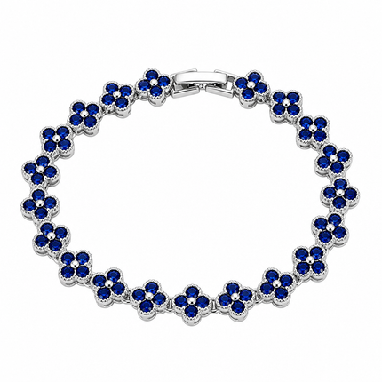 Silver and Blue Four-Leaf Clover Zircon Bracelet - Gold-Tone Alloy Lucky Charm Wristband with Full Crystal Pave, 22cm Elegant Fashion Jewellery for Women