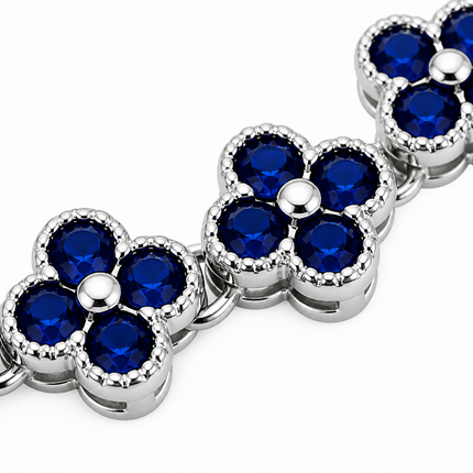 Silver and Blue Four-Leaf Clover Zircon Bracelet - Gold-Tone Alloy Lucky Charm Wristband with Full Crystal Pave, 22cm Elegant Fashion Jewellery for Women