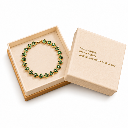 Gold and Green Four-Leaf Clover Zircon Bracelet - Gold-Tone Alloy Lucky Charm Wristband with Full Crystal Pave, 22cm Elegant Fashion Jewellery for Women