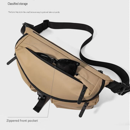 Khaki Ultra-Light Men's Crossbody Bag - PU Water-Resistant Sling Bag with Multi-Compartment Storage, Adjustable Strap, and Secure Zipper Closure for Commuting, Cycling, and Urban Travel