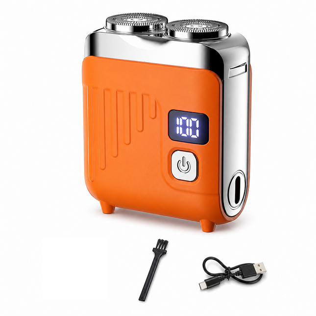 Orange Portable Men's Electric Shaver - Titanium Alloy Floating Heads, 60-Minute Runtime, Type-C Fast Charging, Compact Travel Grooming Kit for Daily & On-The-Go Shaving,Suitable for gifting
