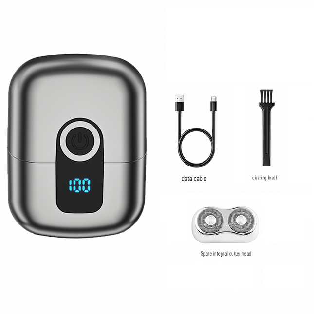 Gray  Mini Portable Electric Shaver for Men and a set of spare integral blades - Floating Heads, IPX6 Waterproof Wet & Dry Use, LED Battery Display, Type-C Fast Charging, Compact Travel Grooming Kit,Suitable for gifting