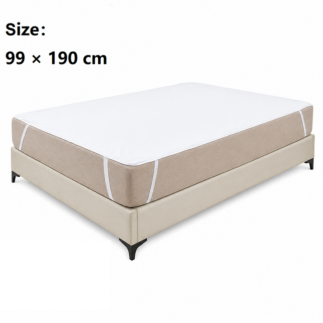 99*190cm White Waterproof Mattress Protector - Microfibre Terry Towelling Top, TPU Membrane Barrier, Machine Washable Fitted Sheet with 4 Corner Straps