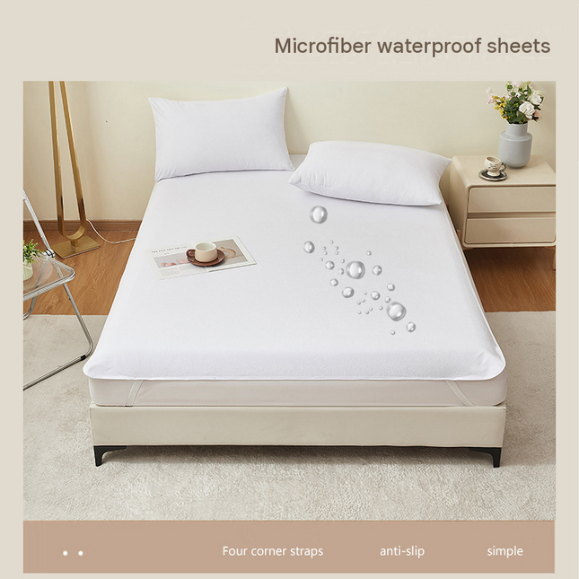 99*190cm White Waterproof Mattress Protector - Microfibre Terry Towelling Top, TPU Membrane Barrier, Machine Washable Fitted Sheet with 4 Corner Straps