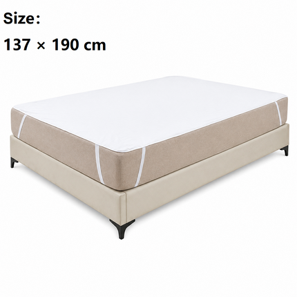 137*190cm White Waterproof Mattress Protector - Microfibre Terry Towelling Top, TPU Membrane Barrier, Machine Washable Fitted Sheet with 4 Corner Straps