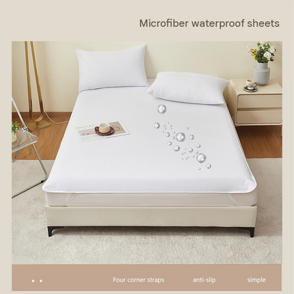 152*203cm White Waterproof Mattress Protector - Microfibre Terry Towelling Top, TPU Membrane Barrier, Machine Washable Fitted Sheet with 4 Corner Straps