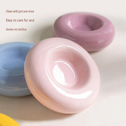 Blue Ceramic Pet Donut Bowl - 50ml  Food Dish for Cats and Small Dogs - Non Slip Base, Easy Clean Glaze, Compact Snack Feeder, Pastel Colours, Home and Travel Use
