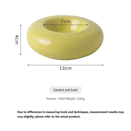 Pink Ceramic Pet Donut Bowl - 50ml  Food Dish for Cats and Small Dogs - Non Slip Base, Easy Clean Glaze, Compact Snack Feeder, Pastel Colours, Home and Travel Use