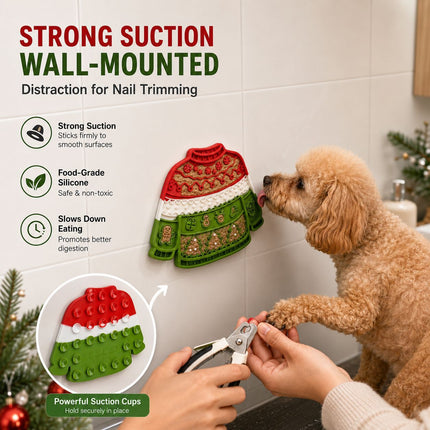 1-pack Pet Lick Mat - Food Grade Silicone Christmas Sweater Slow Feeder with Multi Suction Non Slip Base, Interactive Calming Enrichment for Dogs and Cats