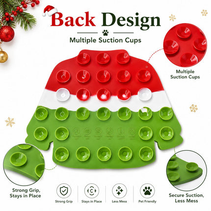 1-pack Pet Lick Mat - Food Grade Silicone Christmas Sweater Slow Feeder with Multi Suction Non Slip Base, Interactive Calming Enrichment for Dogs and Cats