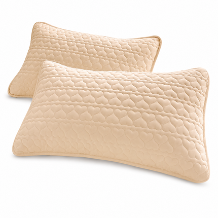 Skin-friendly and comfortable Pillow Protector 48x74cm Beige（Pack of 1 pair）- Sweat and Oil Resistant Polyester Pillowcase with Quilted Padding, Easy Clean Bedding Cover for Home Use