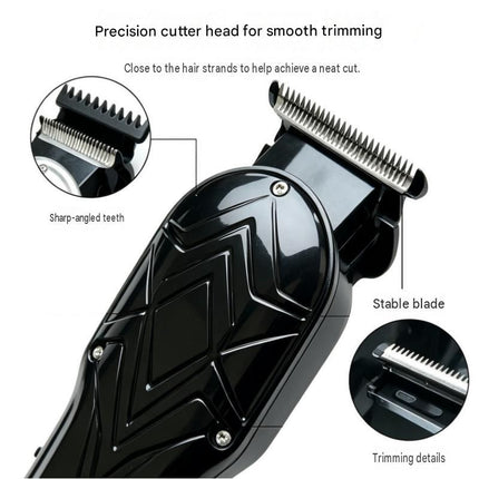 Black Men's Electric Hair Trimmer Kit - Titanium Alloy Blade, USB Rechargeable with LED Display, 4 Guide Combs, Ergonomic Grip for Home Grooming and Beard Styling,Suitable as a Father's Day gift.